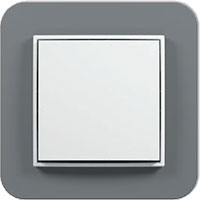 Biały łącznik jednoklawiszowy Karlik Mini w szarej ramce